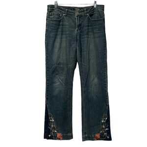 Rampage 9 Vintage Floral Embroidered Hem Wide Leg Flare Denim Jeans Y2k 90’s P1